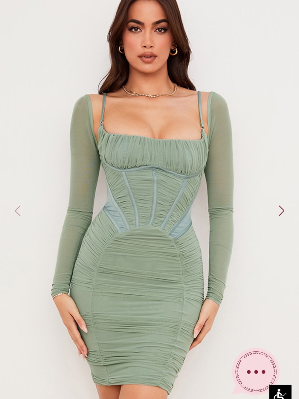 House of CB Freyja Green Gathered Corset dress